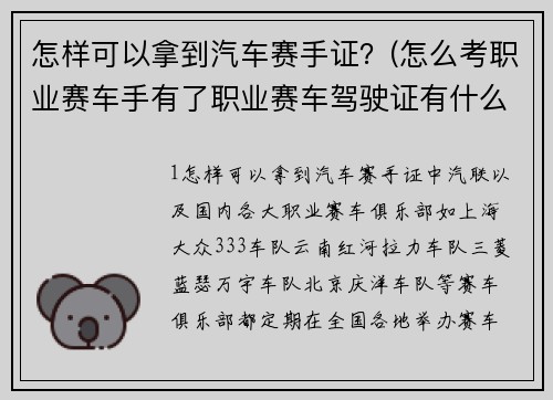 怎样可以拿到汽车赛手证？(怎么考职业赛车手有了职业赛车驾驶证有什么用？)